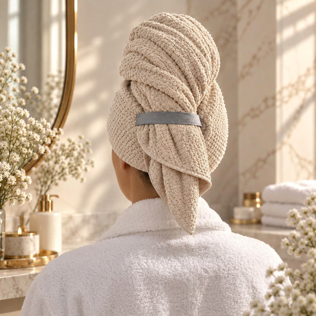 🕊️ indoravi Microfiber Hair Wrap in Cream with Gray Securing Band