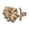 🎀 indoravi Satin-Look Scrunchie & Sculpted Claw Clip Set — Champagne-Toned Hair Accessories for Effortless Everyday Styling