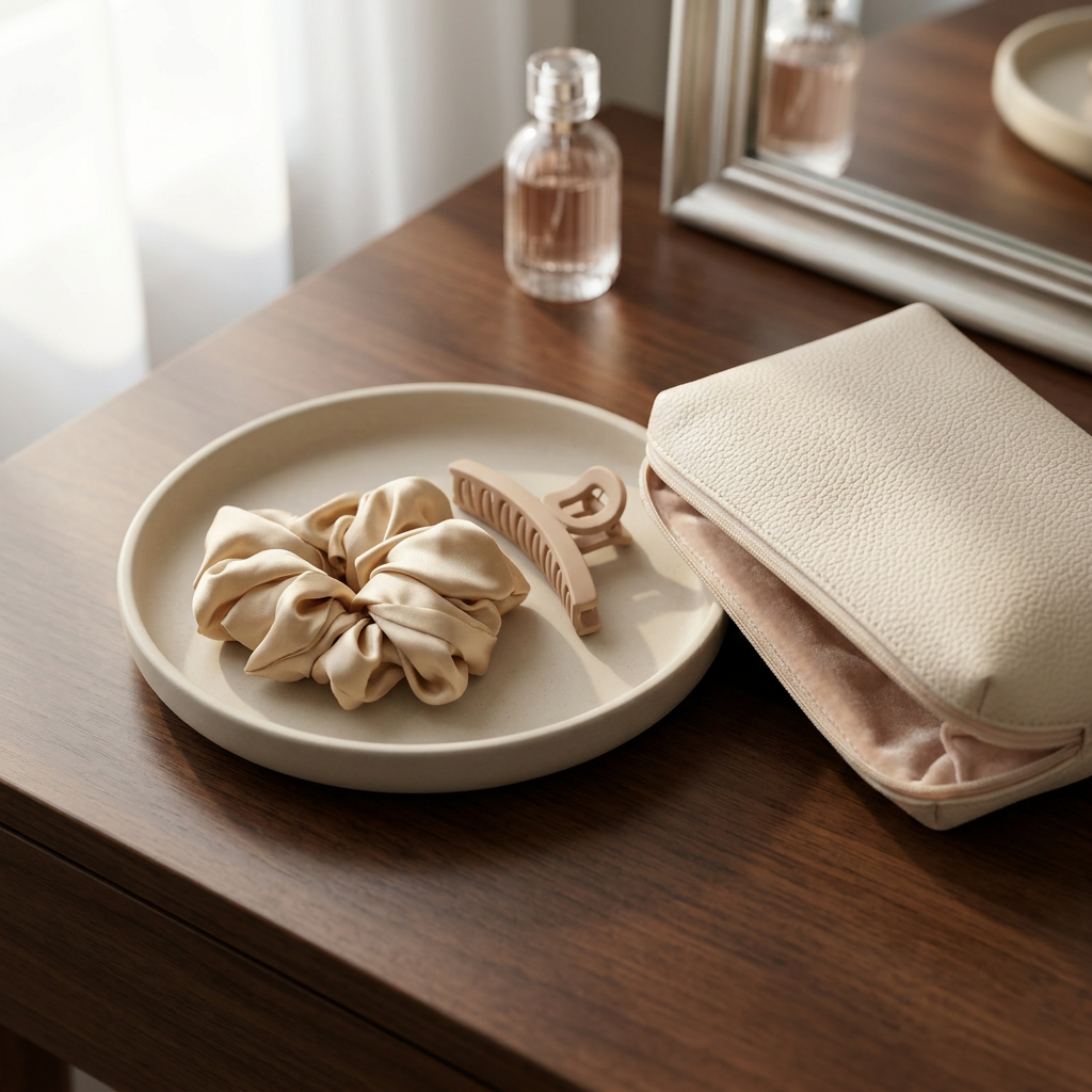 🎀 indoravi Satin-Look Scrunchie & Sculpted Claw Clip Set — Champagne-Toned Hair Accessories for Effortless Everyday Styling