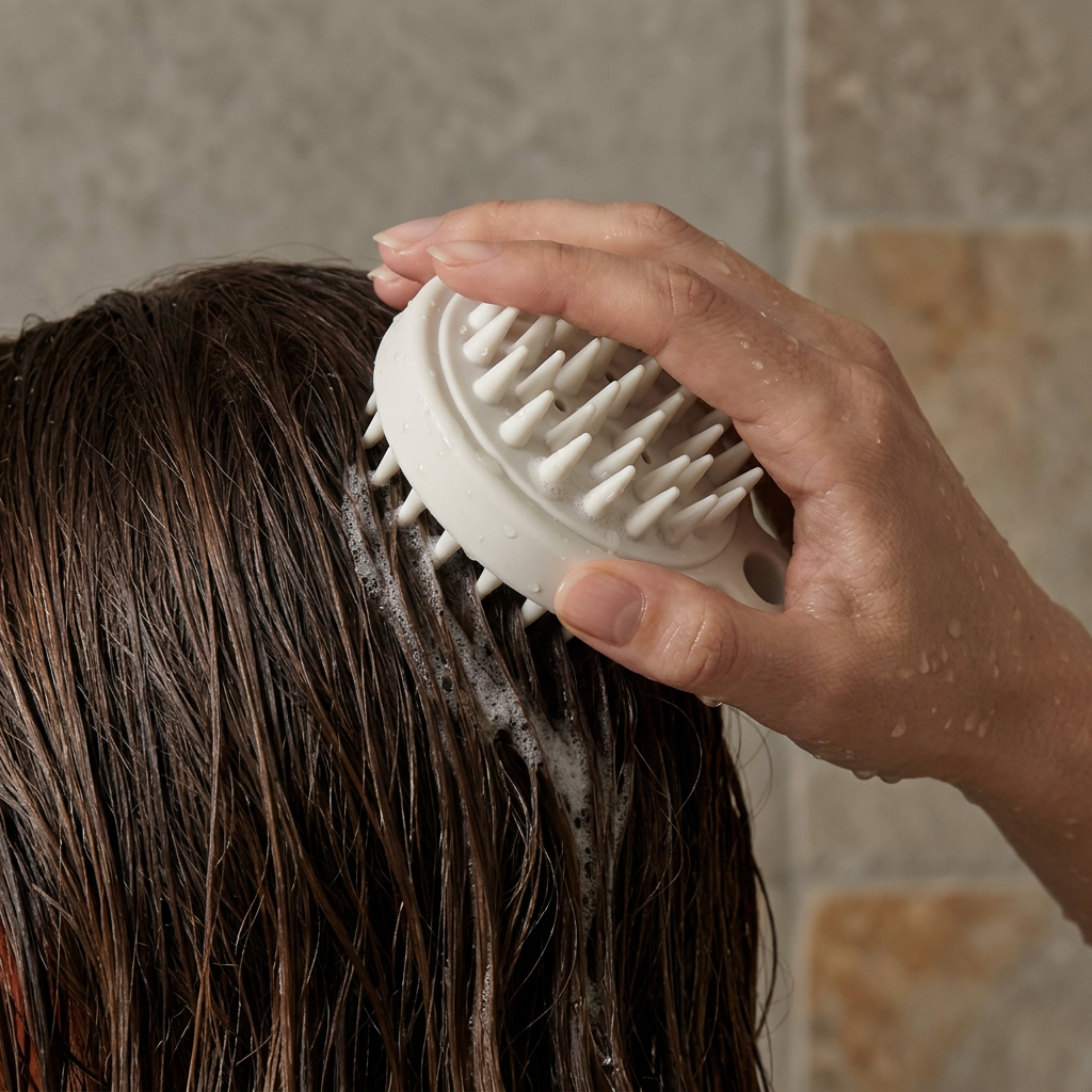 🫧 indoravi Silicone Shampoo Brush — A Softer Wash-Day Ritual with Palm-Fit Scalp Massage & Easy-Hang Design