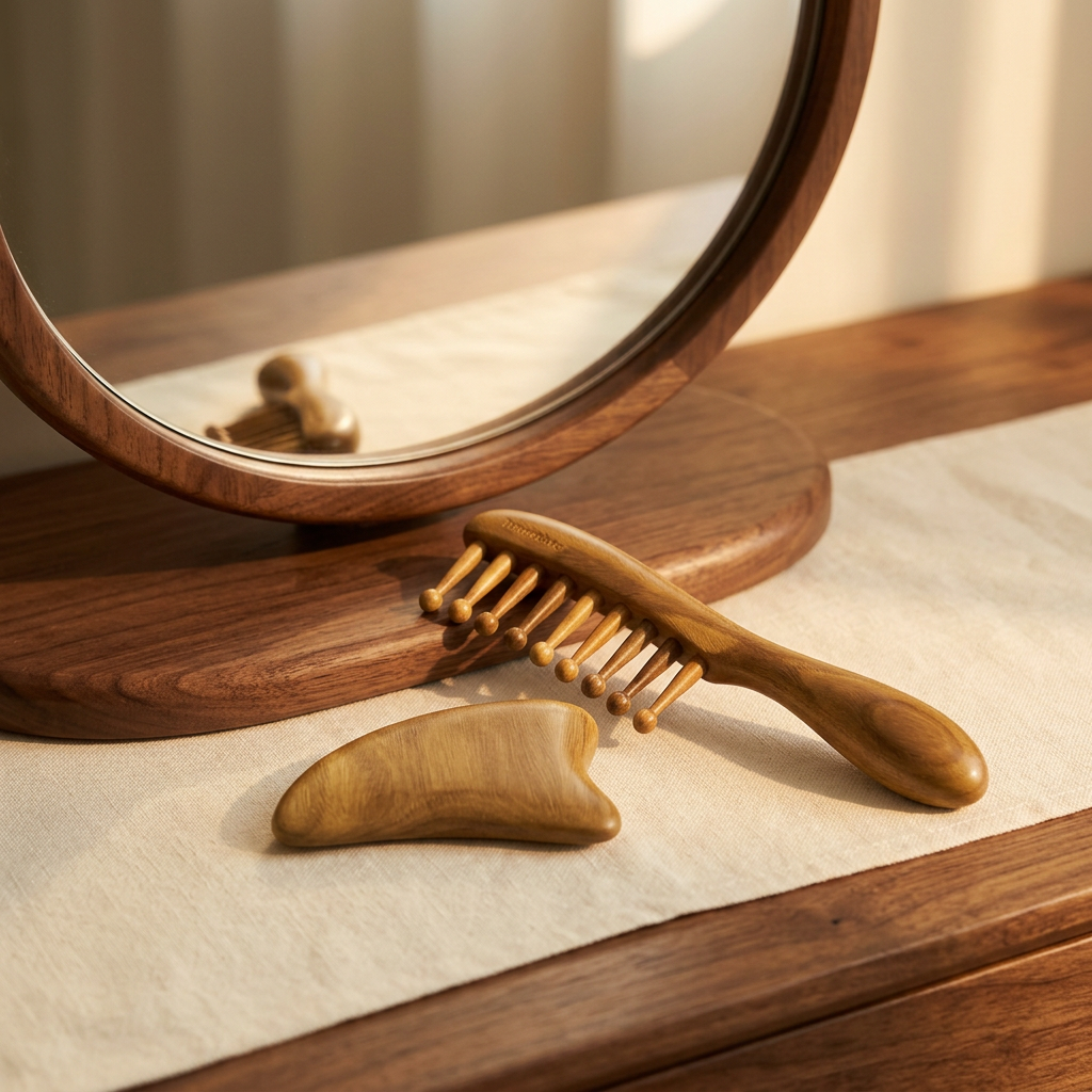🌿 indoravi Wooden Scalp Massage Comb & Curved Board Set — Warm Woodgrain Tools for an Unhurried Daily Hair Ritual