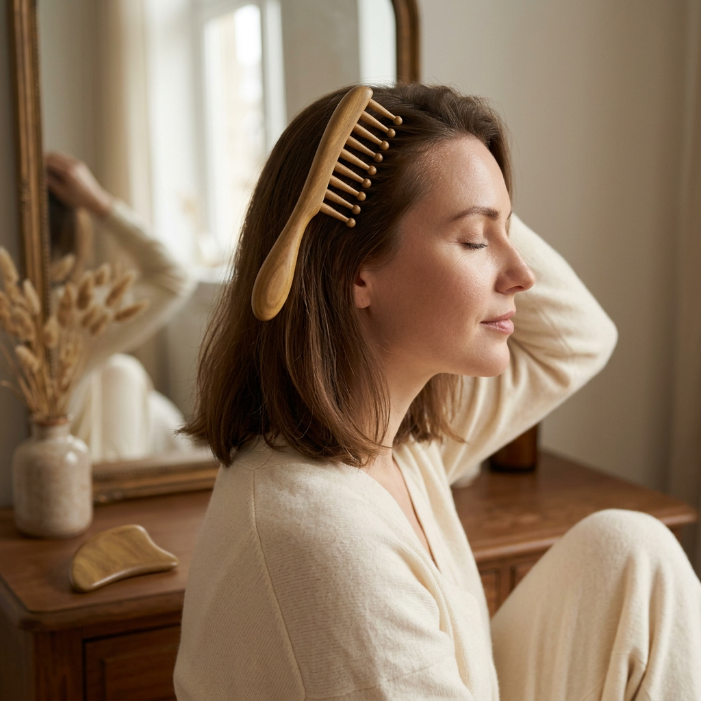 🌿 indoravi Wooden Scalp Massage Comb & Curved Board Set — Warm Woodgrain Tools for an Unhurried Daily Hair Ritual