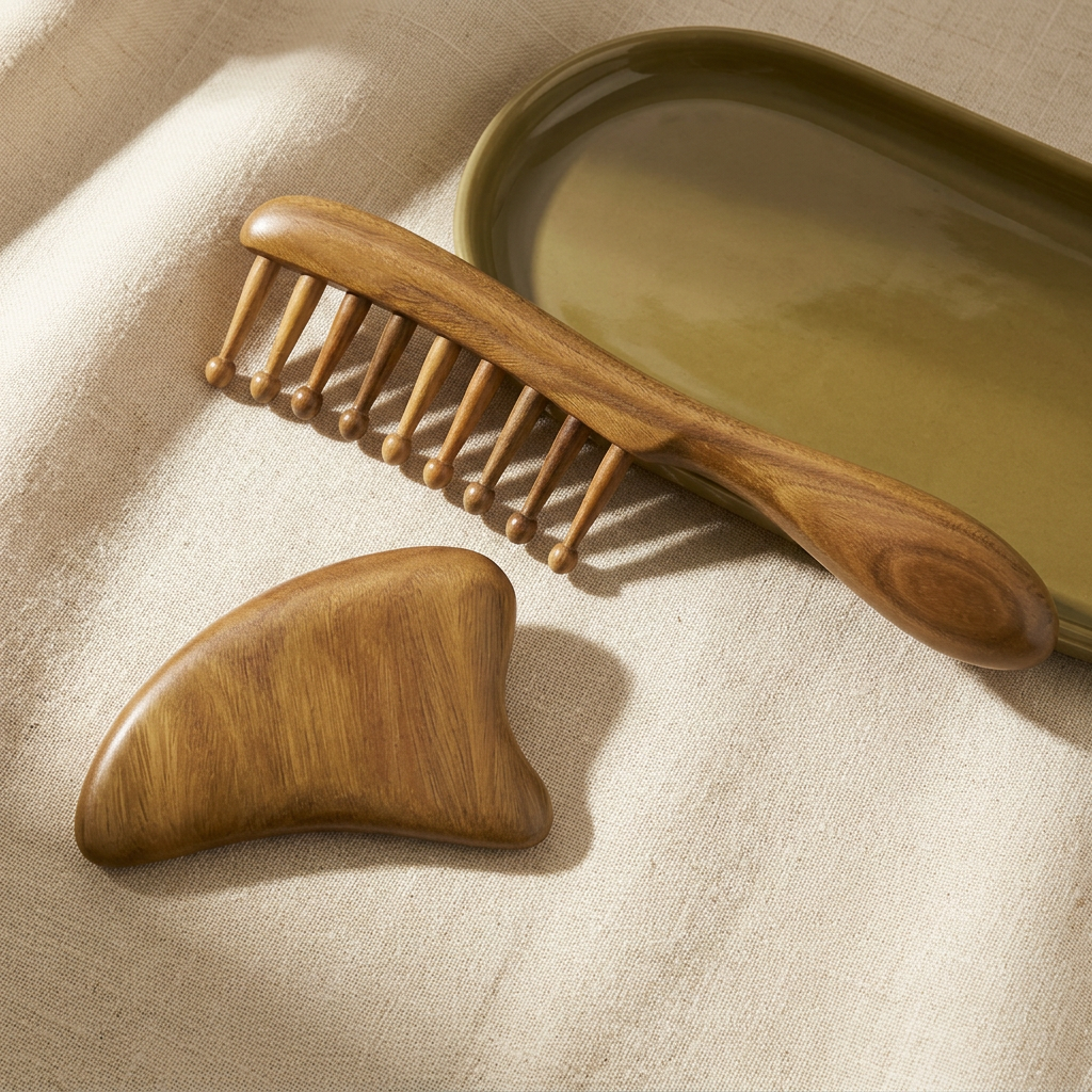 🌿 indoravi Wooden Scalp Massage Comb & Curved Board Set — Warm Woodgrain Tools for an Unhurried Daily Hair Ritual