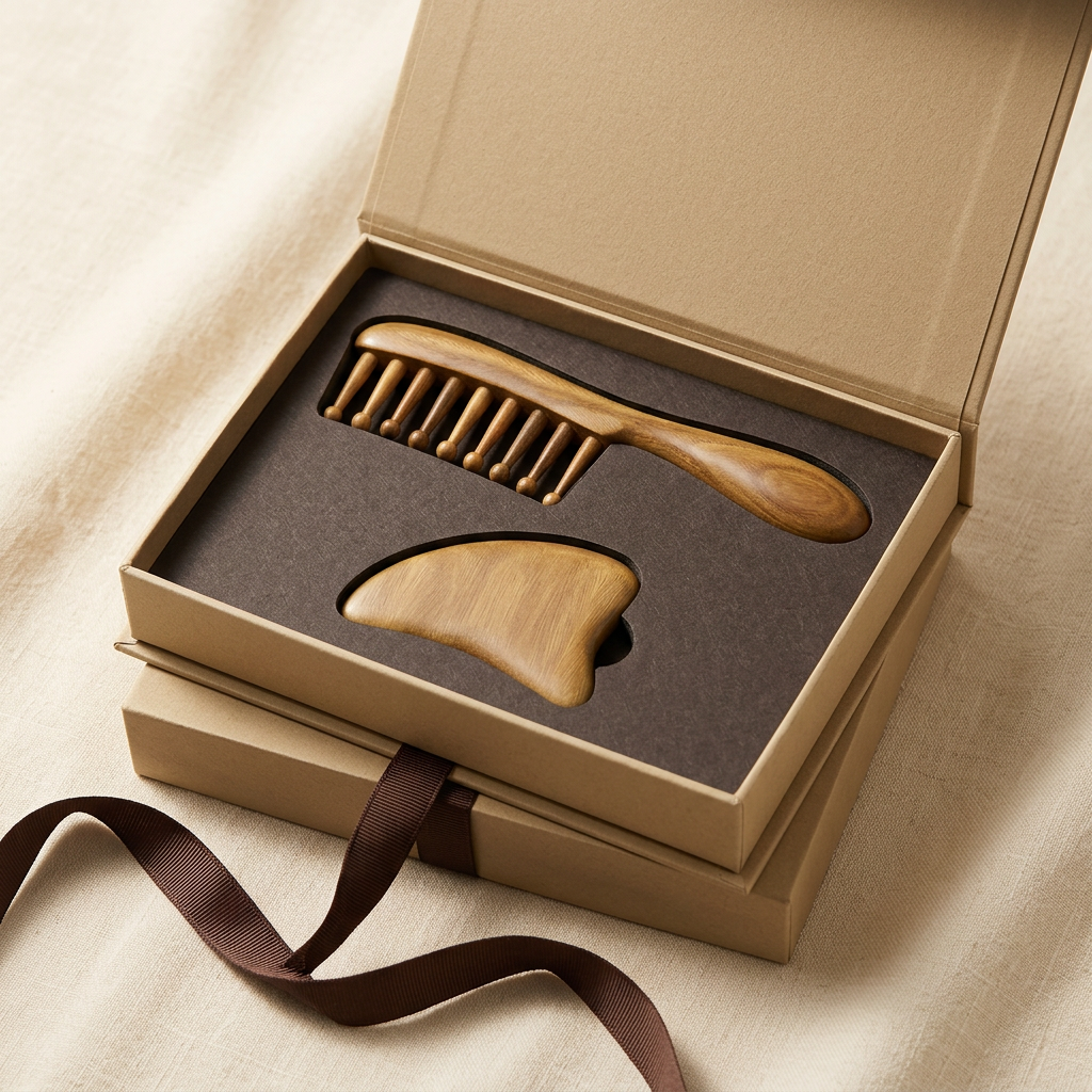 🌿 indoravi Wooden Scalp Massage Comb & Curved Board Set — Warm Woodgrain Tools for an Unhurried Daily Hair Ritual