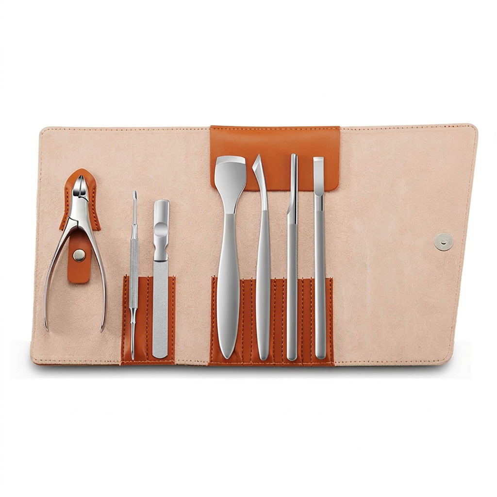 🦶 indoravi Foot Care Tool Set with Fold-Out Case — Seven Grooming Tools in a Warm-Toned Organizer for a Tidy Personal-Care Routine