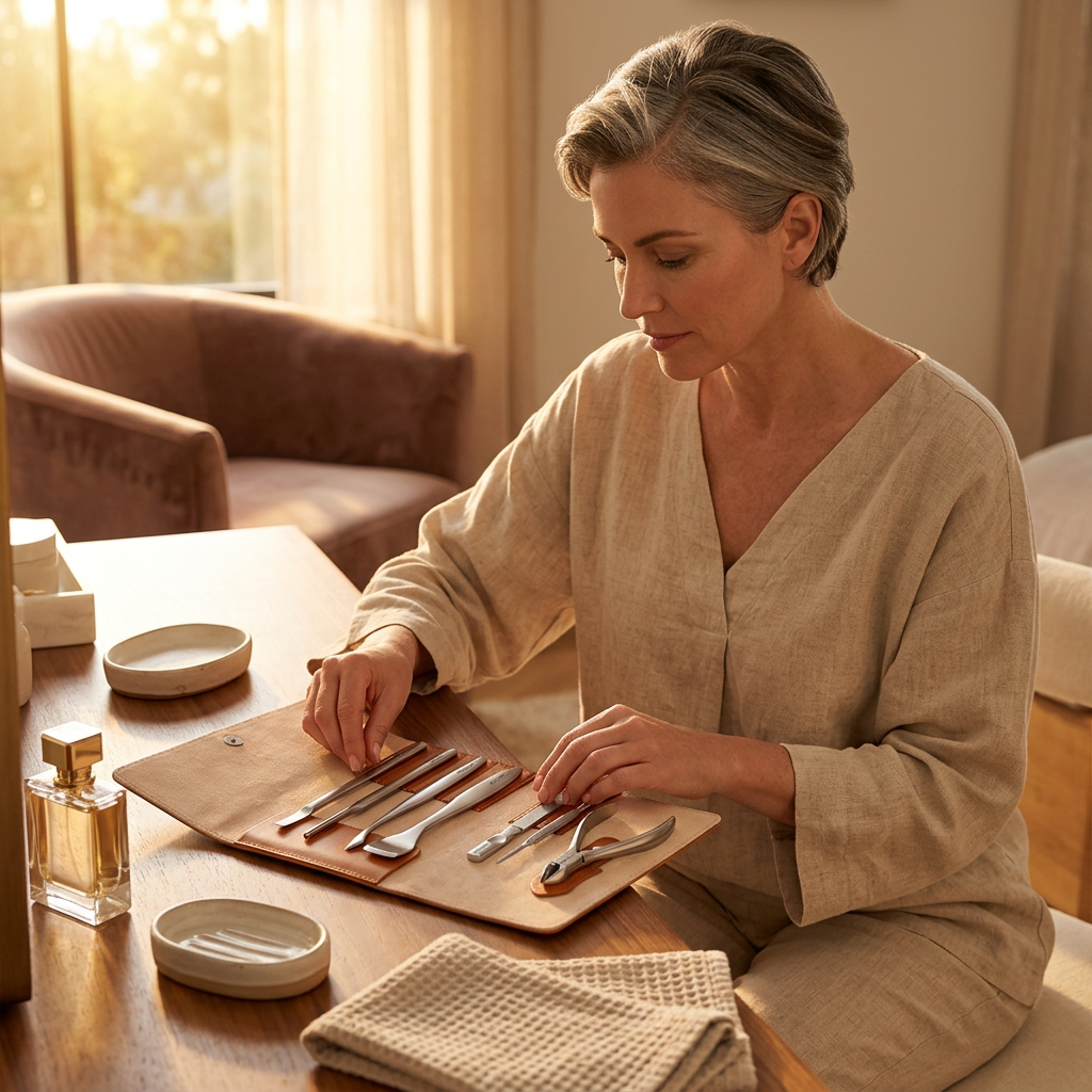 🦶 indoravi Foot Care Tool Set with Fold-Out Case — Seven Grooming Tools in a Warm-Toned Organizer for a Tidy Personal-Care Routine
