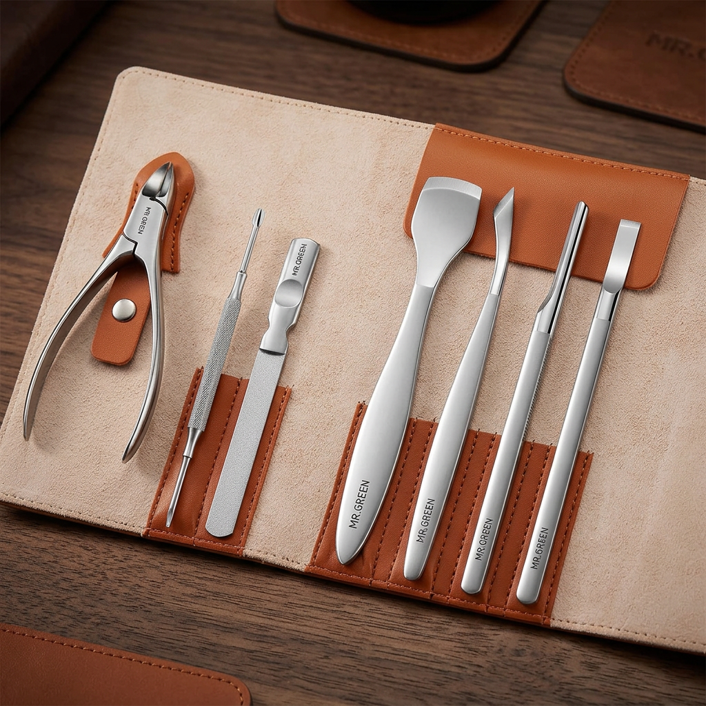 🦶 indoravi Foot Care Tool Set with Fold-Out Case — Seven Grooming Tools in a Warm-Toned Organizer for a Tidy Personal-Care Routine
