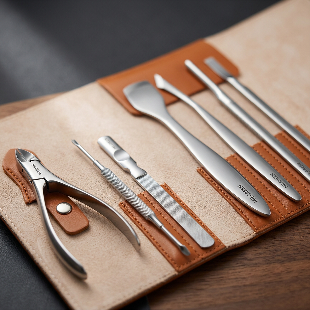 🦶 indoravi Foot Care Tool Set with Fold-Out Case — Seven Grooming Tools in a Warm-Toned Organizer for a Tidy Personal-Care Routine