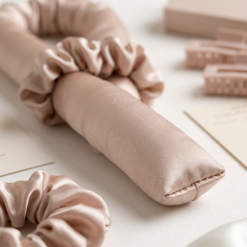 🌙 indoravi Heatless Curling Ribbon Set — Champagne Satin-Look Wrap, Scrunchies & Clips for an Unhurried Styling Ritual