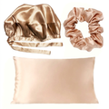 🛌 indoravi Satin-Look Sleep Haircare Set — Champagne Bonnet, Scrunchie & Pillowcase for a Coordinated Bedtime Ritual